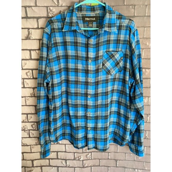 Men's Marmot Blue Plaid Flannel Shirt XL - Picture 1 of 4